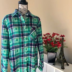 Plaid & Floral Flannel Shirt